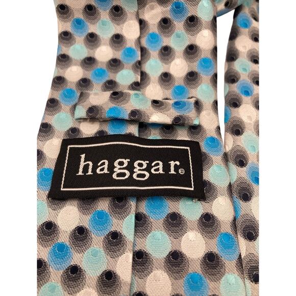 Mens Hagger Tie Polyester Sharp Multicolor Pink Blue Black Dots 59.5"L x 3.5"W - Picture 7 of 9